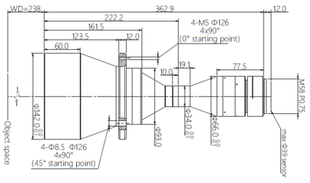 Mechanical Drawing LM58-TELECENTRIC-0.390X-WD238-39-NI