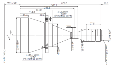 Mechanical Drawing LM58-TELECENTRIC-0.260X-WD300-39-NI