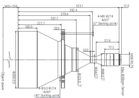 Mechanical Drawing LM58-TELECENTRIC-0.151X-WD338-39-NI