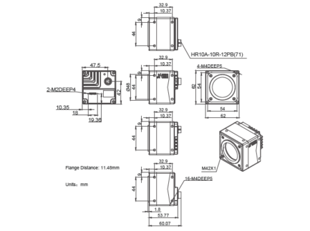 Mechanical drawing and dimensions of 32MP USB3 Imaging Camera Color with ONSEMI XGS32000 sensor, model MARS-3250-12U3C M42-moun