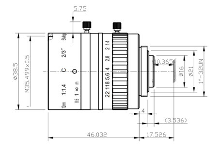 LENS C-mount 2MP 12MM F1.4 for max sensorsize 2/3&quot; SWIR