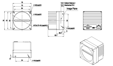 Mechanical drawing for Line scan camera - VALINE-8K1-M72-150GTM