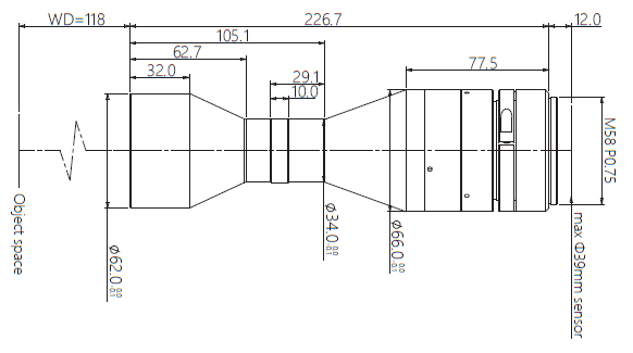 Mechanical Drawing LM58-TELECENTRIC-0.929X-WD118-39-NI