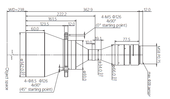 Mechanical Drawing LM58-TELECENTRIC-0.325X-WD273-39-NI