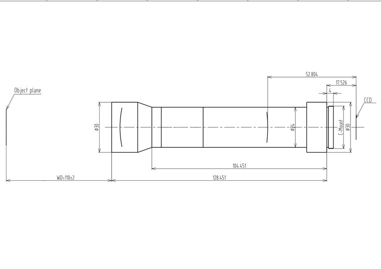 LCM-TELECENTRIC-1X-WD110-1.5-NI, Bi-Telecentric C-mount lens, Magnification 1x, Sensorsize 2/3”